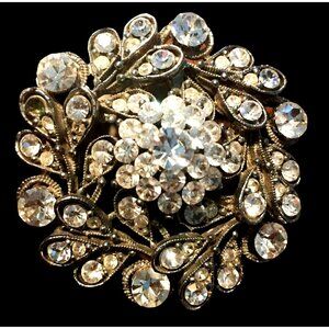 Vintage Austrian Crystal Brooch Pendant 1.75 in 1950s  Round Simulated Crystal G